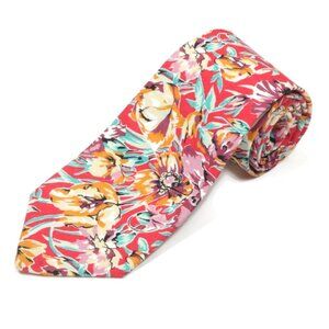 Vintage LIBERTY OF LONDON Floral Yellow Purple on Orange Men's Cotton Neck Tie